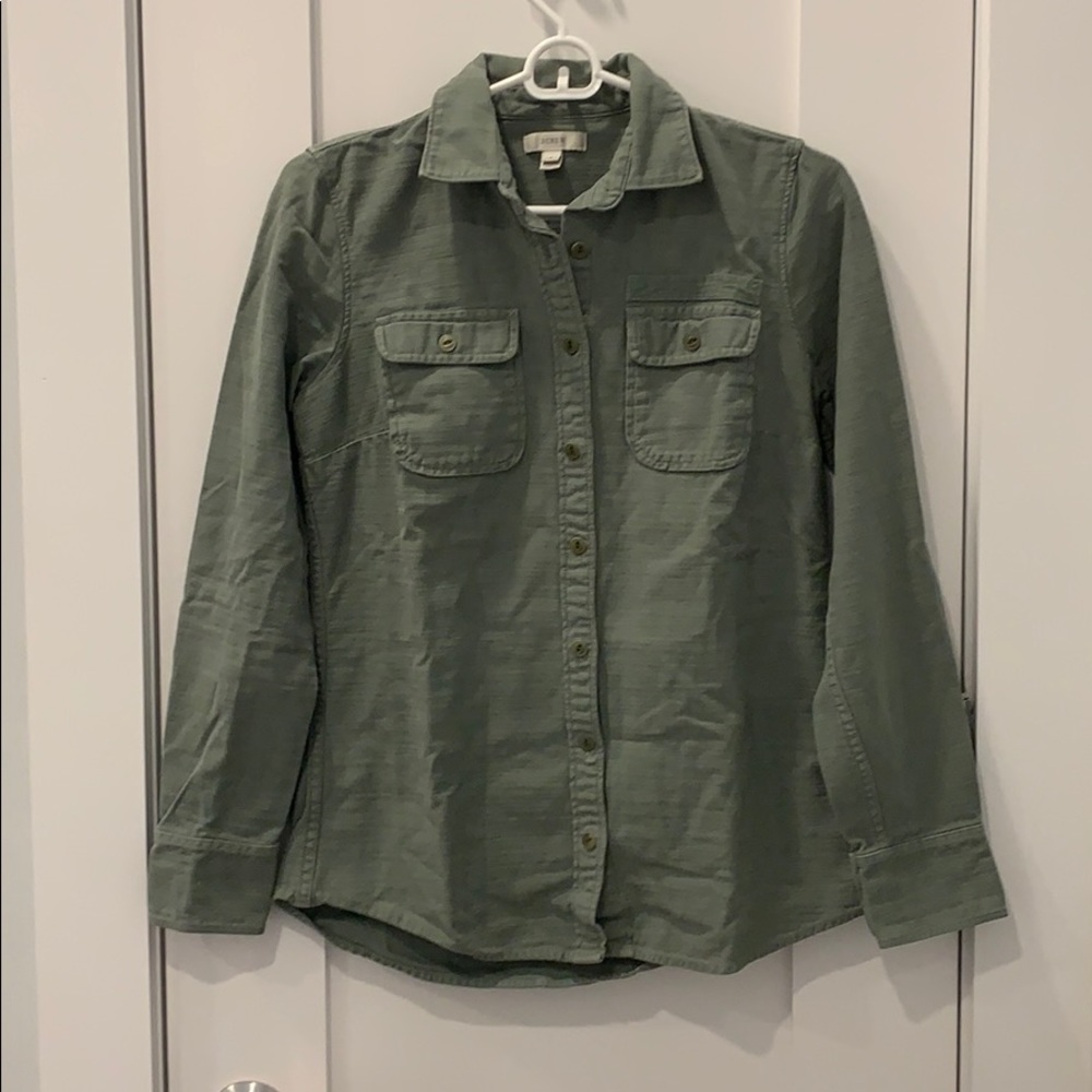 JCrew Army Green Button Down, Size 2